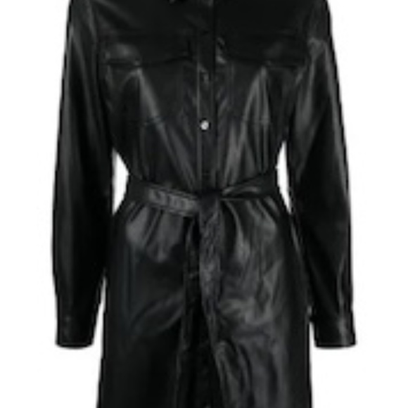 NWT_DKNY Long Sleeve Faux Leather Shirtdress  Snap-Closure Belted Medium - Picture 12 of 16